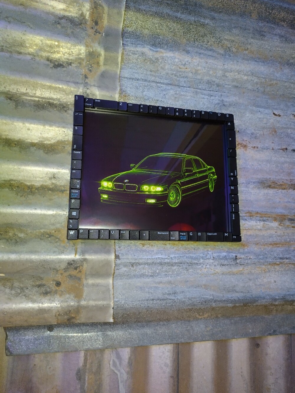 BMW 745 Retro Computer Style Framed Art Print In Custom Keyboard Frame